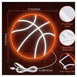 Basketball Neon Sign, Basketball LED Neon Light for Wall Decor, Dimmable USB-Powered Basketball Light with ON/OFF Switch for Kids, Man Cave, Boys