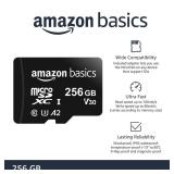 Amazon Basics Micro SDXC Memory Card with Full Size Adapter, A2, U3, Read Speed up to 100 MB/s, 256 GB, Black