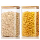 Extra Large Square Glass Flour & Sugar Storage Containers with Airtight Lids, 168 floz - 2 Pack Glass Jars with Bamboo Lids for Pantry, Air tight Food Storage Containers for Cereal, Pasta, Rice