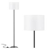 Modern Floor Lamp Simple Design with White Shade, Foot Pedal Switch, 60\" Small Tall Lamps for Living Room Bedroom Office Dining Room Kitchen, Black Pole Lamp(Without Bulb)