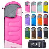 PTEROMY Sleeping Bags for Adults, Lightweight and Machine Washable, Water Resistant Backpacking Camping Sleeping Bag for Warm Cold Weather, Camping Essentials for Hiking Travel (Pink, 1.35kg)