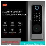 Swokely Smart Keyless Entry Fingerprint Door Lock, Smart Anti-Theft Biometric Password Door Lock, Outdoor Courtyard Electronic Lock, 5 Modes Unlock, Remote Control with Tuya APP, IP66 Waterproof