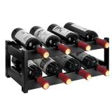 VASMIA Bamboo Wine Rack, 2-Tier Wine Racks Countertop Cabinet Wine Holder Wine Storage Shelf for Pantry Kitchen Bar Black