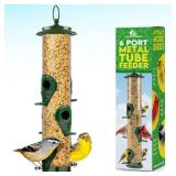 Bird Feeders for Outdoors (Green) Squirrel Proof Hanging Bird Feeder with Locking Lid & Adjustable Hanger, Chew-Proof, Weather Resistant 15 Inches 6 Port