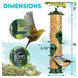 Bird Feeders for Outdoors (Green) Squirrel Proof Hanging Bird Feeder with Locking Lid & Adjustable Hanger, Chew-Proof, Weather Resistant 15 Inches 6 Port