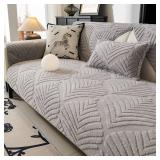 PJLZJFBY Sectional Couch Cover, Non-Slip Sofa Cover Plush Warm, Funny Fuzzy Pet Couch Covers for Sofa(2 Seater Sofa), Leaf Pattern Couch Protector for Dogs Washable(1PC, Light Grey, 35.4\"Ã63\")