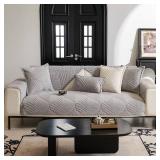 PJLZJFBY Sectional Couch Cover, Non-Slip Sofa Cover Plush Warm, Funny Fuzzy Pet Couch Covers for Sofa(2 Seater Sofa), Leaf Pattern Couch Protector for Dogs Washable(1PC, Light Grey, 35.4\"Ã63\")