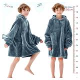 Aemicion Wearable Blanket Hoodie for Kids Super Soft Warm Oversized Hooded Blanket Sweatshirt Hoodie Blanket for Boys Girls Blue Grey