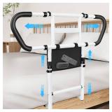 easymake Bed Rails for Elderly Adults Safety: Adjustable Bedside Assist Rails with Storage Pockets, Non-Slip Handles, Motion Sensor Light, Items for Elderly Bed Rail, 400LB Gravity Capacity