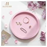 Hanobe Pink Tray Decorative Round: Beaded Perfume Trays Decor for Dresser Circle Vanity Makeup Serving Tray for Ottoman Coffee Table Bathroom Counter