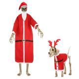SilTriangle 6 Pcs Giant Christmas Skeletons Costume 7 ft Skeleton Dog and 12ft Skeleton Accessories Santa Hat Beard Outfit Antler Headband Cape for Xmas Garden Yard Outdoor Not Include Skeletons