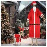 SilTriangle 6 Pcs Giant Christmas Skeletons Costume 7 ft Skeleton Dog and 12ft Skeleton Accessories Santa Hat Beard Outfit Antler Headband Cape for Xmas Garden Yard Outdoor Not Include Skeletons