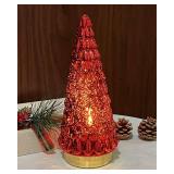 SHMILMH Red Mercury Glass Christmas Tree, Small Tabletop Christmas Tree with Light, Battery Operated Xmas Tree for Fireplace Bathroom Decor 10\"