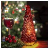 SHMILMH Red Mercury Glass Christmas Tree, Small Tabletop Christmas Tree with Light, Battery Operated Xmas Tree for Fireplace Bathroom Decor 10\"