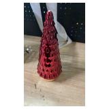 SHMILMH Red Mercury Glass Christmas Tree, Small Tabletop Christmas Tree with Light, Battery Operated Xmas Tree for Fireplace Bathroom Decor 10\"