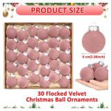 30 pcs Dusty Pink Flocked Velvet Christmas Tree Ball 2.4inch Christmas Tree Ornaments Shatterproof Plastic Decorative Hanging for Xmas Holiday Family Home Store Indoor Decor