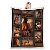 Juirnost Horse Print Throw Blanket - Cozy Warm Comfy Fluffy for Bed Couch Living Room Decor - 60\"x80\" Western Horse Blanket for Girls