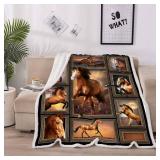 Juirnost Horse Print Throw Blanket - Cozy Warm Comfy Fluffy for Bed Couch Living Room Decor - 60\"x80\" Western Horse Blanket for Girls