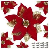 12 PCS Poinsettia Flower Artificial Poinsettia Christmas Decoration 8.7