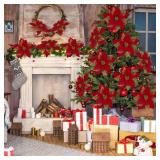 12 PCS Poinsettia Flower Artificial Poinsettia Christmas Decoration 8.7