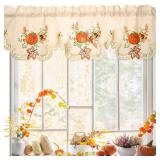 Windkream Fall Kitchen Thanksgiving Curtains Valances 58 x 15 Inch Autumn Window Treatment Valance Embroidered Pumpkins Maple for Living Room Bedroom Bathroom Decor
