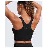 CRZ YOGA Butterluxe High Neck Crop Tank Tops for Women - Racerback Padded Longline Sports Bras Workout Black Medium