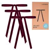 LaRibbons 24 Pcs Burgundy Velvet Bows for Christmas Tree, Door, Garland, Wreath, 3/8\" Wide, 5\"x7\", Vintage Style