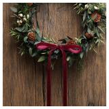 LaRibbons 24 Pcs Burgundy Velvet Bows for Christmas Tree, Door, Garland, Wreath, 3/8\" Wide, 5\"x7\", Vintage Style