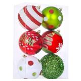 6Pcs Large Christmas Ball Ornaments 4\" Lime Green Red and White Xmas Tree Decorations Set Shatterproof Plastic Ornaments for Tree, Hanging DÃ©cor for Office Holiday Home Indoor&Outdoor