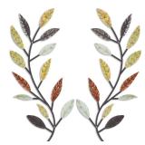 Zhengmy 2 Pieces Metal Tree Leaf Wall Decor Vine Olive Branch Leaf Wall Art Living Room, Hallway Wall Decor Outdoor Decoration(Multi Color)