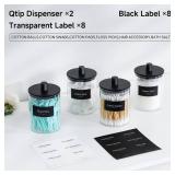 TIPGO Glass Qtip Holder Dispenser - 10 oz Clear Canister Apothecary Jar, Bathroom Vanity Storage Organizer Set for Cotton Swabs, Pads, Floss Picks, Small Containers for Makeup Storage (2 Pack, Black)