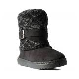 REDVOLUTION Kids Boots Toddler Girls Cute 2 Buttons || Rhinestone Faux Fur Suede Knitting Shoe (Toddler 9, 2018 Black)