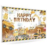Avezano Construction Birthday Banner Excavator Crane Birthday Party Decorations for Boys Construction Bday Party Supplies Backdrop for Kids 6 x 3.6 ft