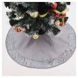 Gireshome Silver Faux Silk Satin Center, Sparkle Glitter Sequin Border, Christmas Tree Skirt, Xmas Christmas Holiday Party Decorations - 50inch