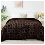 Exclusivo Mezcla Twin Size Fleece Blanket for Bed, Super Soft and Cozy Blankets All Season Use, Leaves Pattern, Plush Fuzzy Lightweight, Coffee, 60x80 Inch