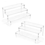 AZEAM 2 Packs Acrylic Display Risers,Clear Display Risers Stand Small Mini Shelf 3 Tiered Cupcake Stand for Food Desserts Stand Perfume Organizer Toys Collections Cosmetic Products Tabletop Use