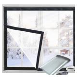 Window Insulation Kit for Winter Adjustable Plastic Insulated Window Cover Sealer Reusable Thermal Thicken Clear Insulation Wrap Transparent Film with Hook and Loop Tape for Winterizing 63