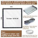 Window Insulation Kit for Winter Adjustable Plastic Insulated Window Cover Sealer Reusable Thermal Thicken Clear Insulation Wrap Transparent Film with Hook and Loop Tape for Winterizing 63