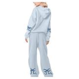 SHBECYDE Two Piece Outfits Bow Graphic Print Hoodie Sweatpants Set Oversized Sweatshirt and High Waist Sweatpants Tracksuit M