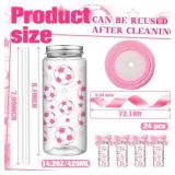 Skylety 24 Pcs Pink Soccer Party Supplies 14 oz Soccer Plastic Cups with Lids and Straws Reusable Tumbler for Sports Fans Players Friends Team Gifts Sports Theme Birthday Party Favors