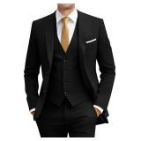 Men Suits Slim Fit Black Business Wedding 3 Piece Tux Groomsmen Prom Blazer Jacket Vest Pants with Tie Men Suit Set M