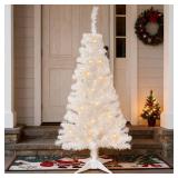 Juegoal 4 FT Pre-lit Artificial Christmas Tree, Lighted White Tinsel Pencil Pine Spruce Trees with 70 Warm White LED Lights, 8 Lighting Mode & Timer for Xmas Holiday Winter Home Party Decor