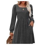OFEEFAN Long Sleeve Tunic Dress for Women Womens Fall Fashion 2025 Deep Grey L