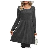 OFEEFAN Long Sleeve Tunic Dress for Women Womens Fall Fashion 2025 Deep Grey L