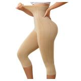 BampooPanPa Capri Shapewear Leggings for Women Tummy Control High Waisted Seamless Body Shaper Butt Lift Thigh Slimmer (Nude, Large)
