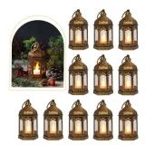 LLQ 8Pcs Mini Lantern with LED Tealight, Vintage Brown Lanterns Decorative, Hanging Candle Lanterns for Ramadan Christmas Wedding Table Centerpiece Indian Diwali Decor, Garden Fairy Party Decorations