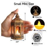 LLQ 8Pcs Mini Lantern with LED Tealight, Vintage Brown Lanterns Decorative, Hanging Candle Lanterns for Ramadan Christmas Wedding Table Centerpiece Indian Diwali Decor, Garden Fairy Party Decorations