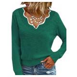 Womens Sweaters 2026 Dark Green Spring V Neck Cozy Sexy Long Sleeve Pullover Fitted Soft Winter Knit Sweater Tops M
