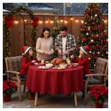 sancua Round Tablecloth - 70 Inch - Water Resistant Spill Proof Washable Polyester Table Cloth Decorative Fabric Table Cover for Dining Tables, Buffet Parties and Camping, Red