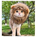 RosyLife Lion Mane Wig for Cat Costume Pet Adjustable Washable Comfortable Fancy Lion Hair Cat Clothes Dress for Halloween Christmas Easter Festival Party Activity (Brown)